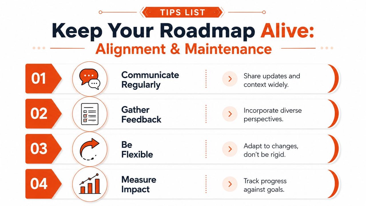 A four-point infographic guide on how to effectively maintain and align a project roadmap.